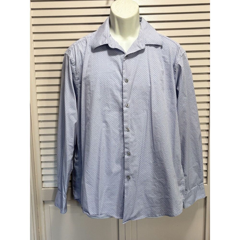 Alfani Purple/White Regular Fit Long Sleeve Button Up Shirt Size L (16-16.5)